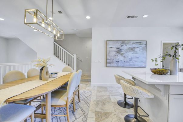 Dining room, Interior, Marble, Pendant Lights, Recessed Lighting