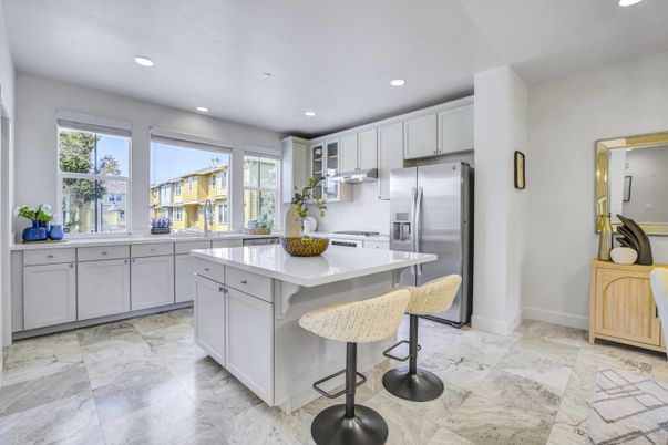 Interior, Kitchen, Marble, Recessed Lighting, Stainless Steel Appliances