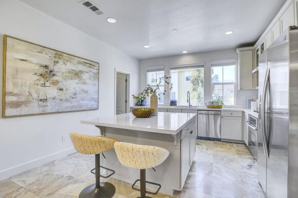 Interior, Kitchen, Marble, Recessed Lighting, Stainless Steel Appliances
