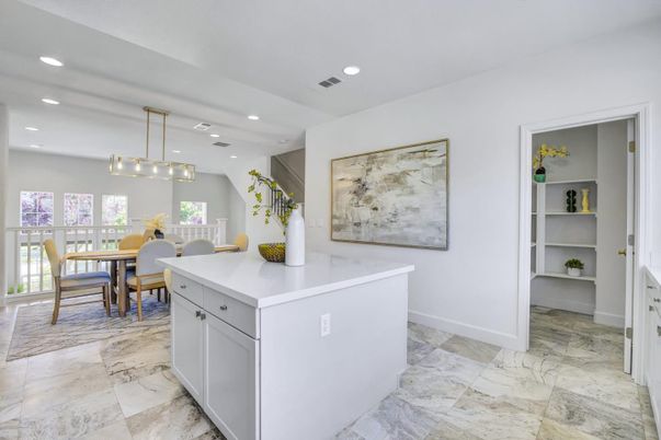 Dining room, Interior, Marble, Pendant Lights, Recessed Lighting