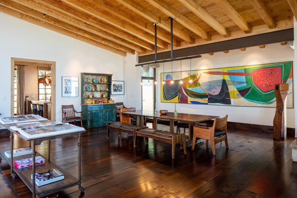 Dining room, Interior, Pendant Lights, Wooden Beams, Wooden Ceilings, Wood Texture Flooring