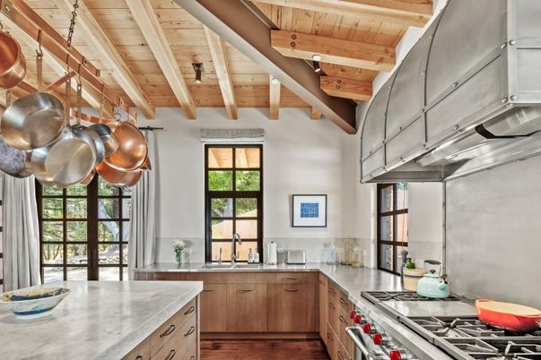 Interior, Kitchen, Stainless Steel Appliances, Wooden Beams, Wooden Ceilings, Wood Texture Flooring