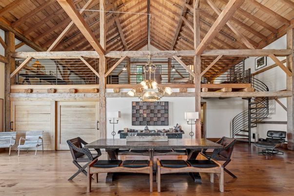 Dining room, Interior, Pendant Lights, Wooden Beams, Wooden Ceilings, Wood Texture Flooring, Wooden Walls