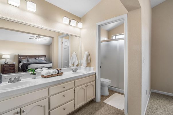 Bathroom, Bedroom, Dual Sink Vanities, Glass Shower, Interior, Tile Countertops