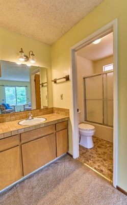 Bathroom, Glass Shower, Interior, Tile Countertops