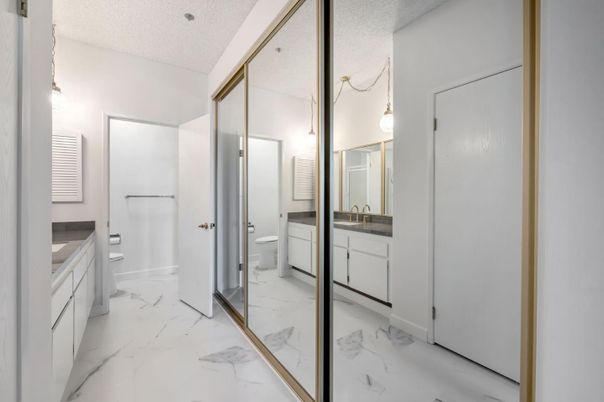 Bathroom, Dual Sink Vanities, Glass Shower, Interior, Marble