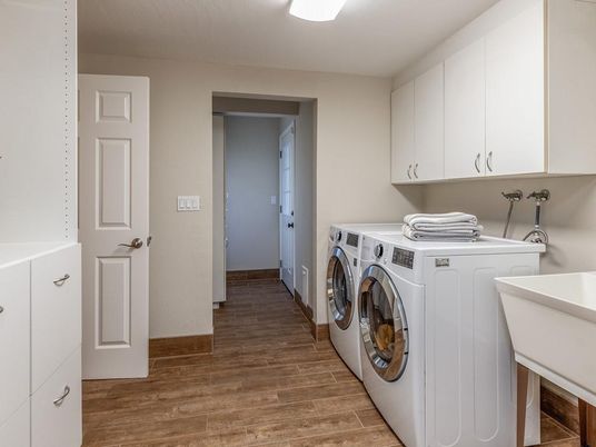 Interior, Washer, Wood Texture Flooring