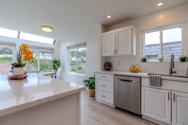 Dining room, Interior, Kitchen, Recessed Lighting, Stainless Steel Appliances, Wood Texture Flooring