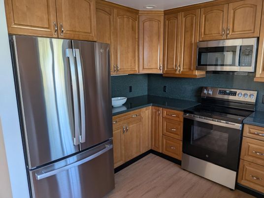 Interior, Kitchen, Stainless Steel Appliances, Wood Texture Flooring
