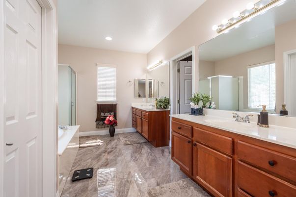 Bathroom, Dual Sink Vanities, Interior, Marble, Recessed Lighting