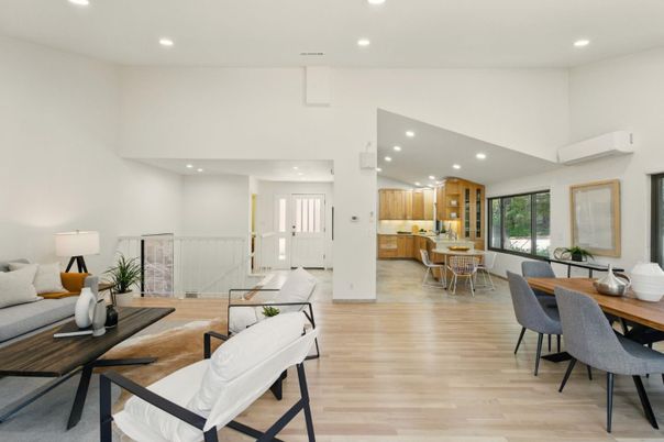 Dining room, Interior, Kitchen, Recessed Lighting, Wood Texture Flooring