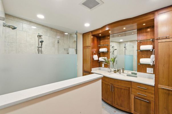 Bathroom, Glass Shower, Interior, Recessed Lighting