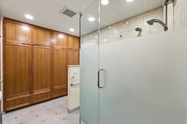 Bathroom, Glass Shower, Interior, Recessed Lighting