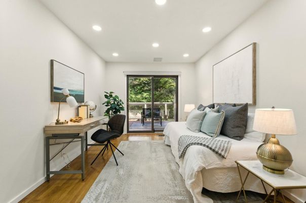 Bedroom, Home Office, Interior, Recessed Lighting, Wood Texture Flooring