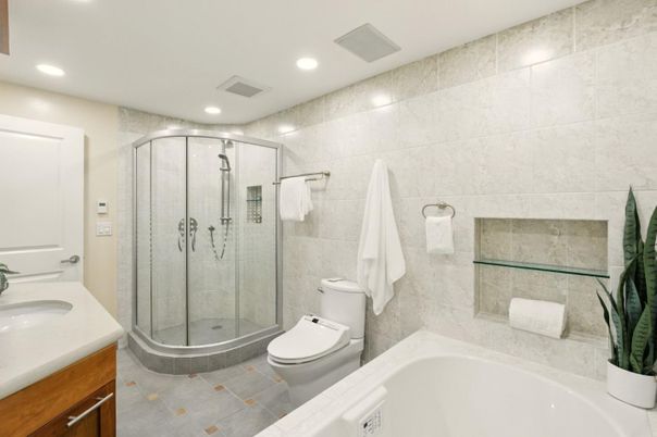 Bathroom, Glass Shower, Interior, Recessed Lighting