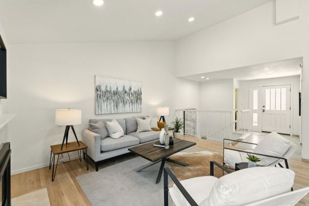 Interior, Living room, Recessed Lighting, Wood Texture Flooring