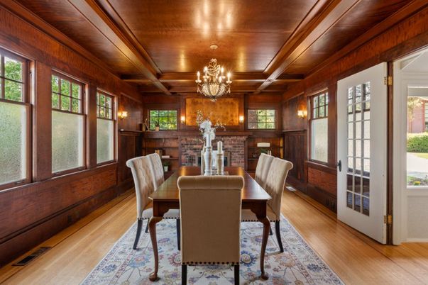 Chandelier, Dining room, Interior, Wooden Beams, Wooden Ceilings, Wood Texture Flooring, Wooden Walls