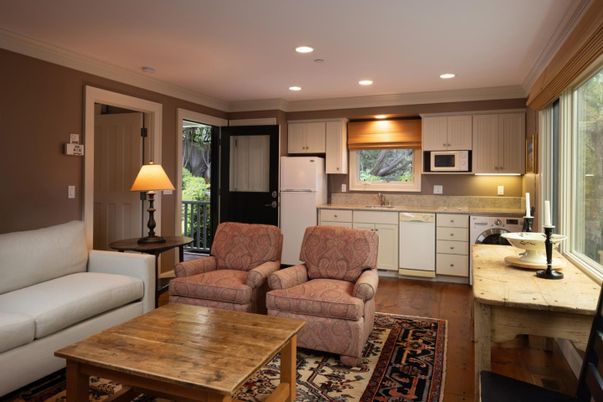 Interior, Kitchen, Living room, Recessed Lighting, Wood Texture Flooring