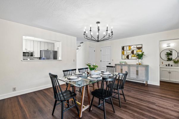 Chandelier, Dining room, Interior, Kitchen, Wood Texture Flooring