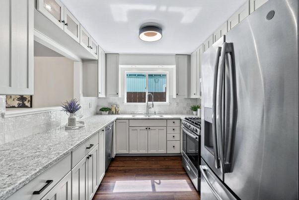 Interior, Kitchen, Stainless Steel Appliances, Wood Texture Flooring