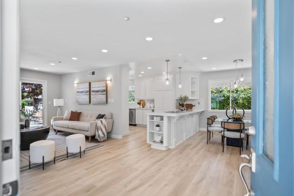 Dining room, Interior, Kitchen, Living room, Pendant Lights, Recessed Lighting, Wood Texture Flooring