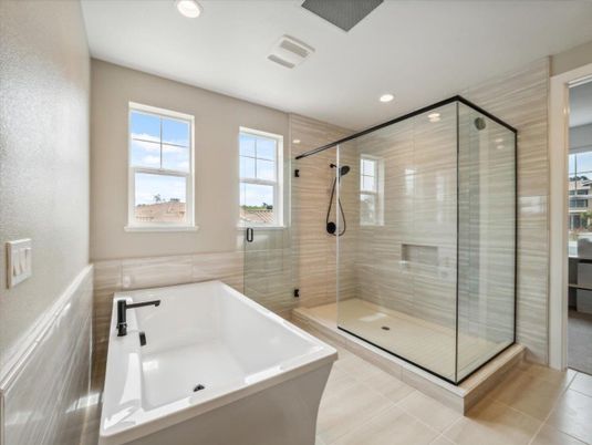 Bathroom, Glass Shower, Interior, Recessed Lighting