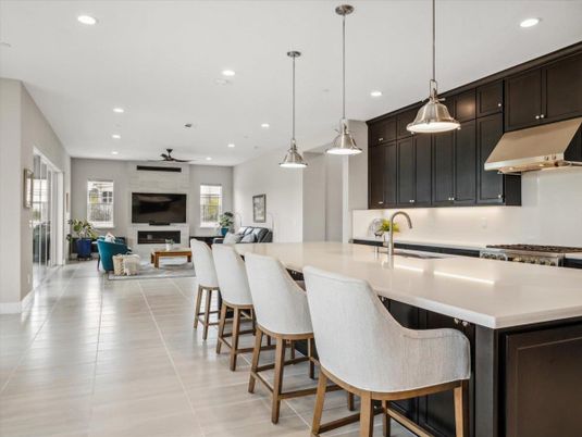 Fireplace, Interior, Kitchen, Living room, Pendant Lights, Recessed Lighting