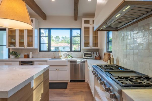 Interior, Kitchen, Recessed Lighting, Stainless Steel Appliances, Wooden Beams, Wood Texture Flooring