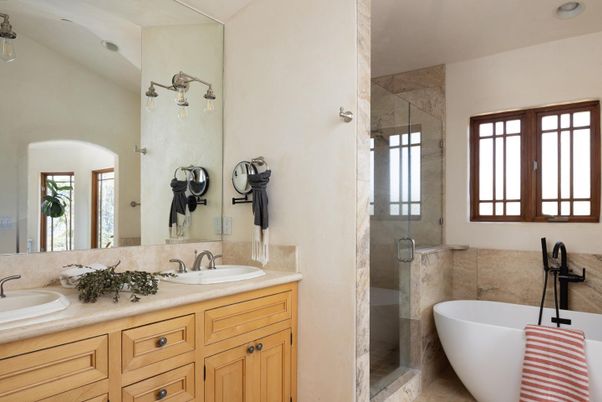 Bathroom, Dual Sink Vanities, Free Standing Baths, Glass Shower, Interior
