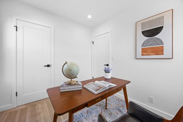 Home Office, Interior, Recessed Lighting, Wood Texture Flooring