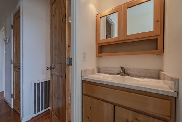 Bathroom, Interior, Tile Countertops, Wood Texture Flooring
