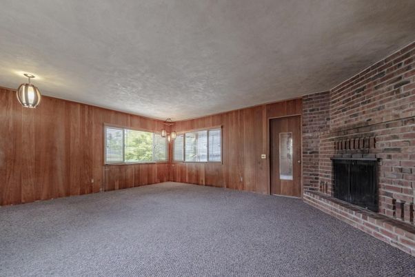 Empty room, Fireplace, Interior, Stone Walls, Wooden Walls