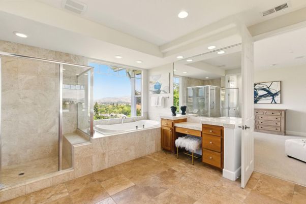 Bathroom, Glass Shower, Interior, Recessed Lighting