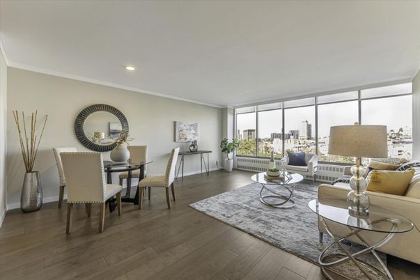 Dining room, Interior, Living room, Recessed Lighting, Wood Texture Flooring