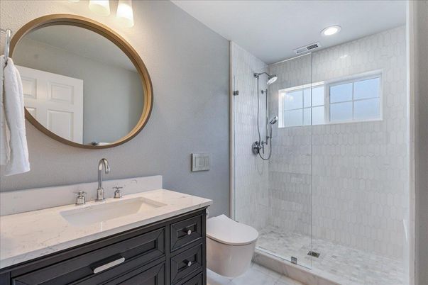 Bathroom, Glass Shower, Interior, Recessed Lighting