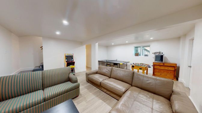 Game Room, Interior, Living room, Recessed Lighting, Wood Texture Flooring