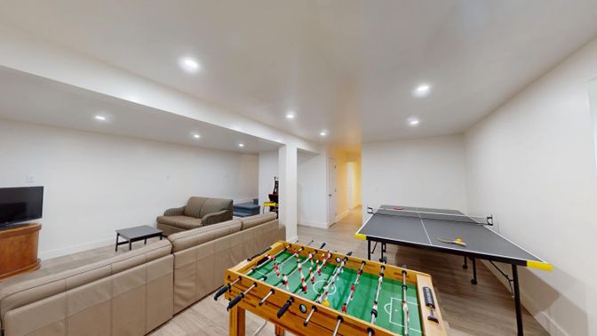 Game Room, Interior, Living room, Recessed Lighting, Wood Texture Flooring