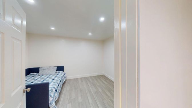 Bedroom, Interior, Recessed Lighting, Wood Texture Flooring