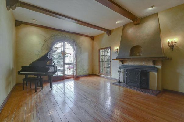 Fireplace, Interior, Piano, Recessed Lighting, Wooden Beams, Wood Texture Flooring