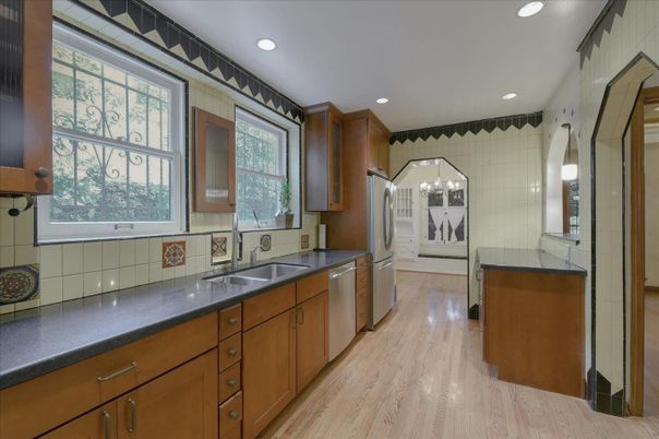 Interior, Kitchen, Recessed Lighting, Wood Texture Flooring