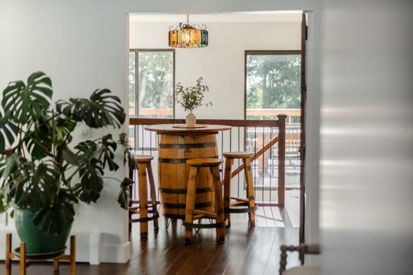 Dining room, Interior, Pendant Lights, Wood Texture Flooring