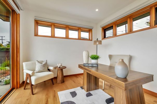 Home Office, Interior, Recessed Lighting, Wood Texture Flooring