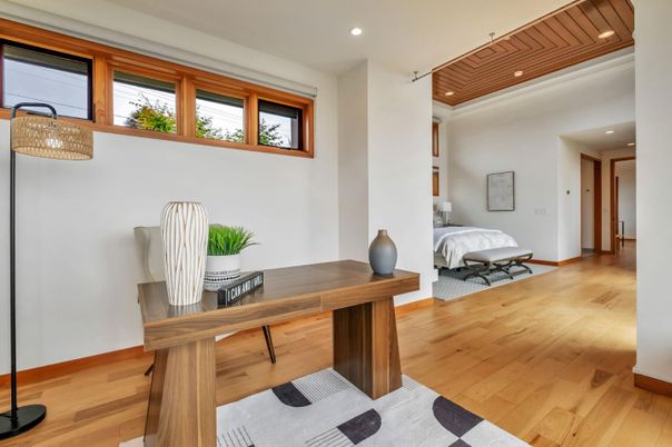 Bedroom, Home Office, Interior, Recessed Lighting, Wood Texture Flooring