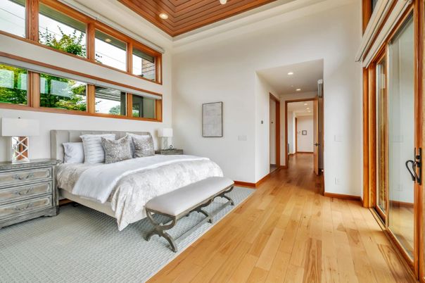 Bedroom, Interior, Recessed Lighting, Wooden Ceilings, Wood Texture Flooring