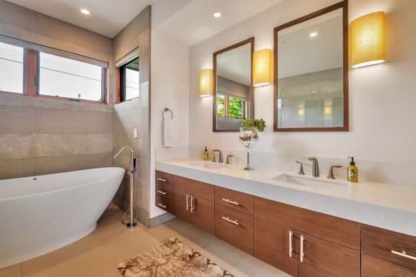 Bathroom, Dual Sink Vanities, Free Standing Baths, Interior, Recessed Lighting