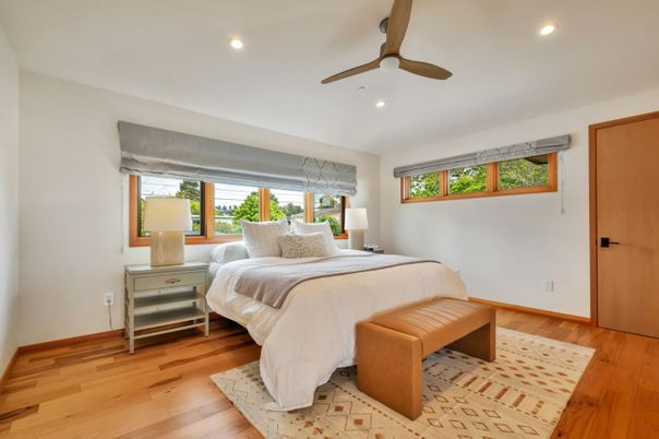 Bedroom, Interior, Recessed Lighting, Wood Texture Flooring