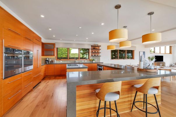 Interior, Kitchen, Pendant Lights, Recessed Lighting, Wood Texture Flooring