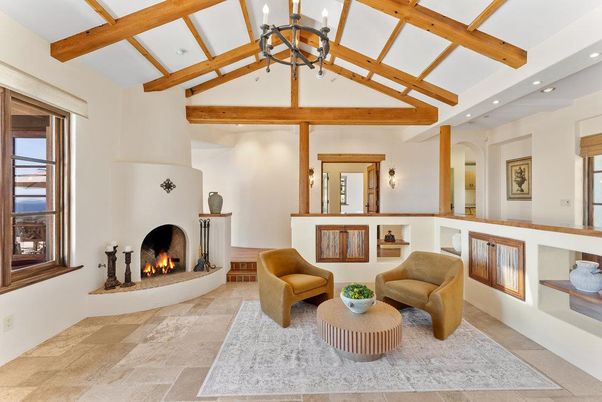 Interior, Living room, Recessed Lighting, Wooden Beams