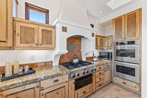 Chandelier, Interior, Kitchen, Recessed Lighting, Stainless Steel Appliances, Wood Texture Flooring