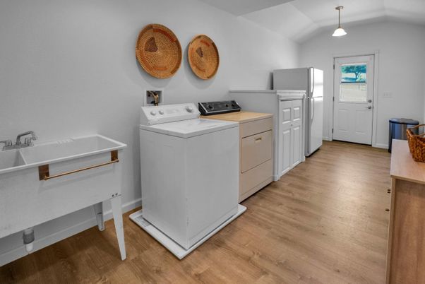 Interior, Pendant Lights, Utility Closets, Washer, Wood Texture Flooring